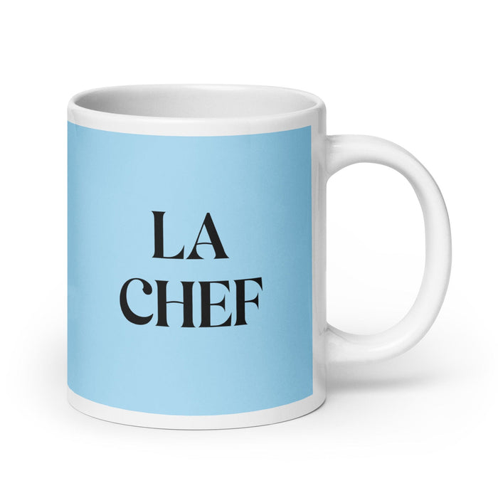 La Chef The Chef Funny Home Office Work Coffee Mug Mexican Spanish Pride Gift White Glossy Cup Sky Blue Card Mug Mexicada 20 oz