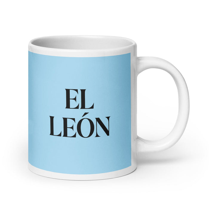 El León The Lion Funny Home Office Work Coffee Mug Mexican Spanish Pride Gift White Glossy Cup Sky Blue Card Mug Mexicada 20 oz