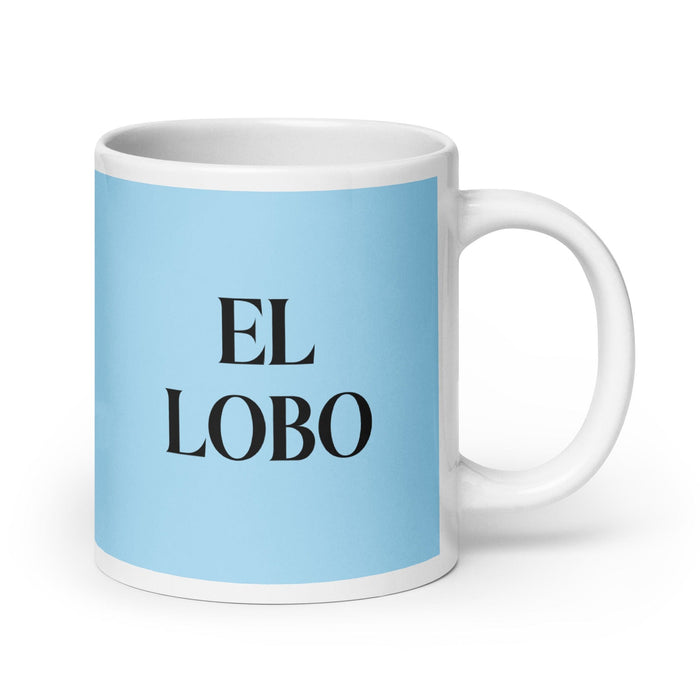 El Lobo The Wolf Funny Home Office Work Coffee Mug Mexican Spanish Pride Gift White Glossy Cup Sky Blue Card Mug Mexicada 20 oz