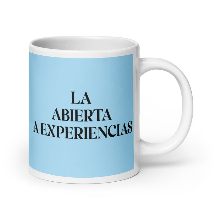 La Abierta A Experiencias The Open To Experiences Funny Home Office Work Coffee Mug Mexican Spanish Pride Gift White Glossy Cup Sky Blue Card Mug Mexicada 20 oz