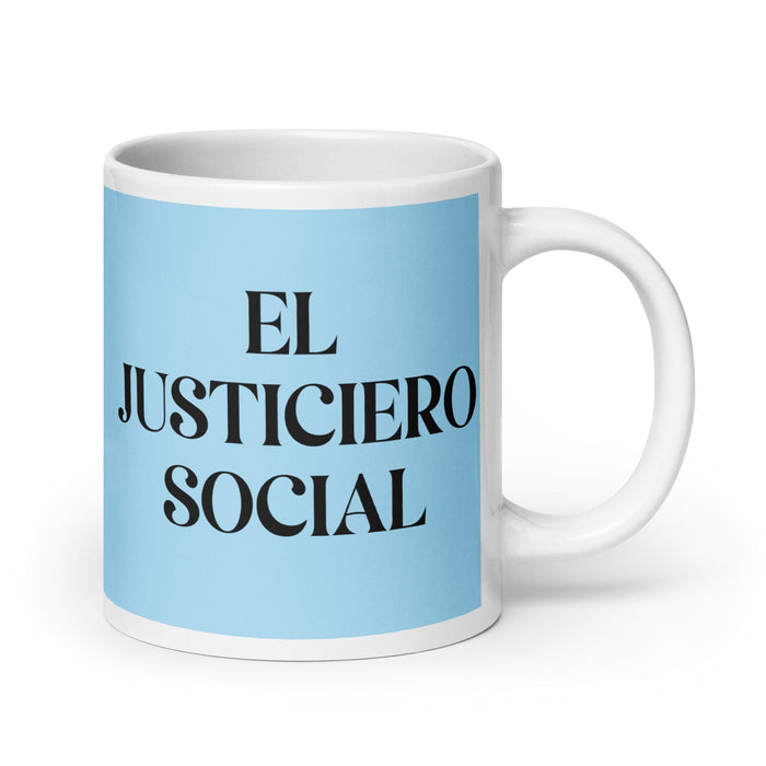 El Justiciero Social The Social Justice Advocate Funny Home Office Work Coffee Mug Mexican Spanish Pride Gift White Glossy Cup Sky Blue Card Mug Mexicada 20 oz