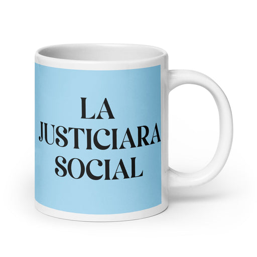 La Justiciara Social The Social Justice Advocate Funny Home Office Work Coffee Mug Mexican Spanish Pride Gift White Glossy Cup Sky Blue Card Mug Mexicada 20 oz