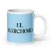 El Marchoso The Party Animal Funny Home Office Work Coffee Mug Mexican Spanish Pride Gift White Glossy Cup Sky Blue Card Mug Mexicada 20 oz