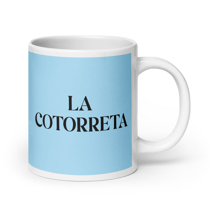 La Cotorreta The Talkative One Funny Home Office Work Coffee Mug Mexican Spanish Pride Gift White Glossy Cup Sky Blue Card Mug Mexicada 20 oz