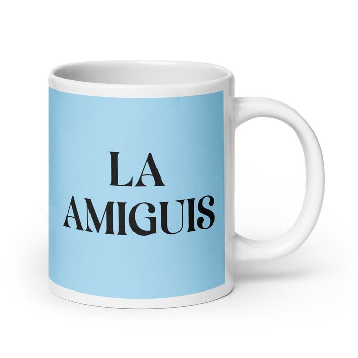 La Amiguis The Bestie Funny Home Office Work Coffee Mug Mexican Spanish Pride Gift White Glossy Cup Sky Blue Card Mug Mexicada 20 oz