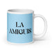 La Amiguis The Bestie Funny Home Office Work Coffee Mug Mexican Spanish Pride Gift White Glossy Cup Sky Blue Card Mug Mexicada 20 oz