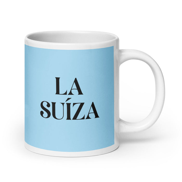 La Suíza The Swiss Funny Home Office Work Coffee Mug Mexican Spanish Pride Gift White Glossy Cup Sky Blue Card Mug Mexicada 20 oz