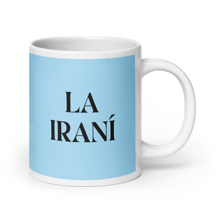 La Iraní The Iranian Funny Home Office Work Coffee Mug Mexican Spanish Pride Gift White Glossy Cup Sky Blue Card Mug Mexicada 20 oz