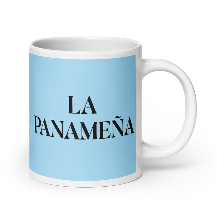 La Panameña The Panamanian Funny Home Office Work Coffee Mug Mexican Spanish Pride Gift White Glossy Cup Sky Blue Card Mug Mexicada 20 oz