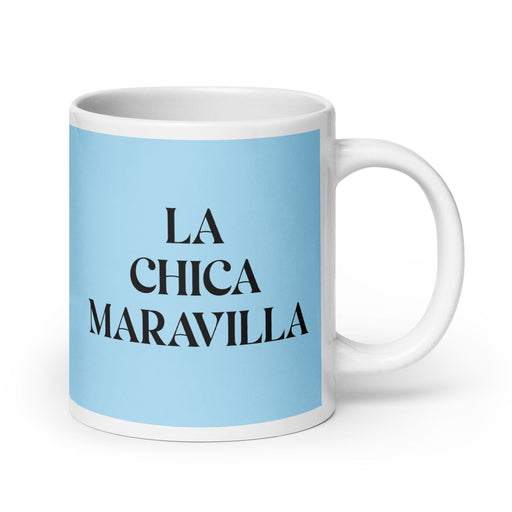 La Chica Maravilla The Wonder Woman / Man Funny Home Office Work Coffee Mug Mexican Spanish Pride Gift White Glossy Cup Sky Blue Card Mug Mexicada 20 oz