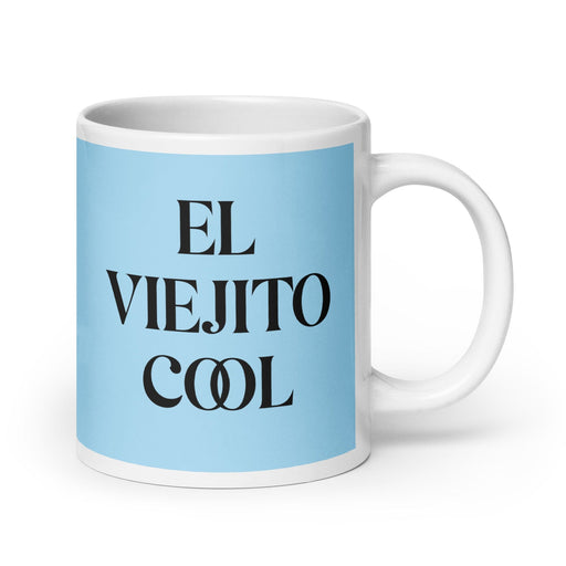 El Viejito Cool The Cool Grandma / Grandpa Funny Home Office Work Coffee Mug Mexican Spanish Pride Gift White Glossy Cup Sky Blue Card Mug Mexicada 20 oz