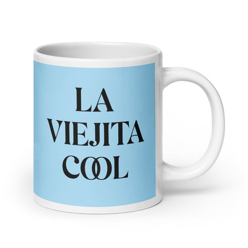 La Viejita Cool The Cool Grandma / Grandpa Funny Home Office Work Coffee Mug Mexican Spanish Pride Gift White Glossy Cup Sky Blue Card Mug Mexicada 20 oz