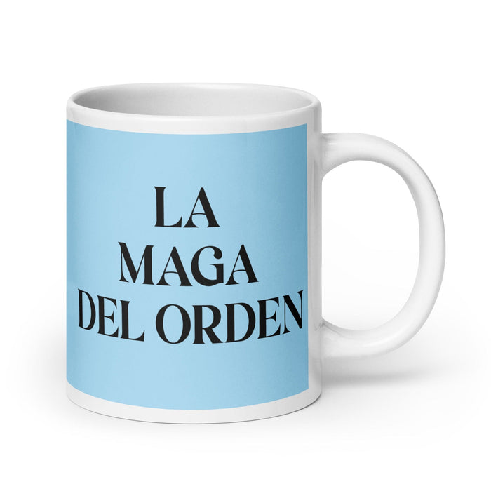 La Maga Del Orden The Order Wizard Funny Home Office Work Coffee Mug Mexican Spanish Pride Gift White Glossy Cup Sky Blue Card Mug Mexicada 20 oz