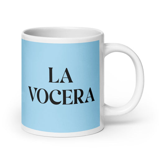 La Vocera The Spokesperson Funny Home Office Work Coffee Mug Mexican Spanish Pride Gift White Glossy Cup Sky Blue Card Mug Mexicada 20 oz