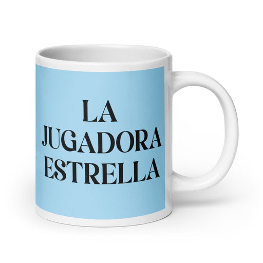 La Jugadora Estrella The Star Player Funny Home Office Work Coffee Mug Mexican Spanish Pride Gift White Glossy Cup Sky Blue Card Mug Mexicada 20 oz