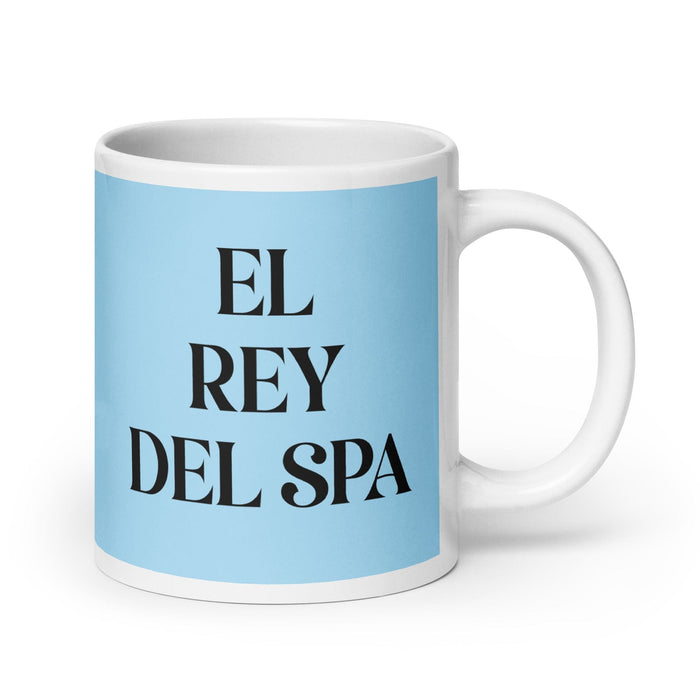 El Rey Del Spa The Spa Queen / King Funny Home Office Work Coffee Mug Mexican Spanish Pride Gift White Glossy Cup Sky Blue Card Mug Mexicada 20 oz