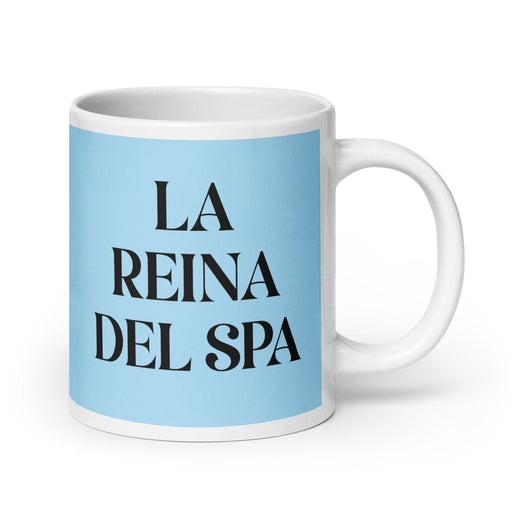 La Reina Del Spa The Spa Queen / King Funny Home Office Work Coffee Mug Mexican Spanish Pride Gift White Glossy Cup Sky Blue Card Mug Mexicada 20 oz