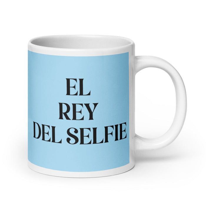 El Rey Del Selfie The Selfie Queen / King Funny Home Office Work Coffee Mug Mexican Spanish Pride Gift White Glossy Cup Sky Blue Card Mug Mexicada 20 oz