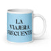 La Viajera Frecuente The Frequent Traveler Funny Home Office Work Coffee Mug Mexican Spanish Pride Gift White Glossy Cup Sky Blue Card Mug Mexicada 20 oz