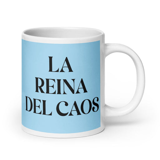 La Reina Del Caos The Queen Of Chaos / The King Of Chaos Funny Home Office Work Coffee Mug Mexican Spanish Pride Gift White Glossy Cup Sky Blue Card Mug Mexicada 20 oz