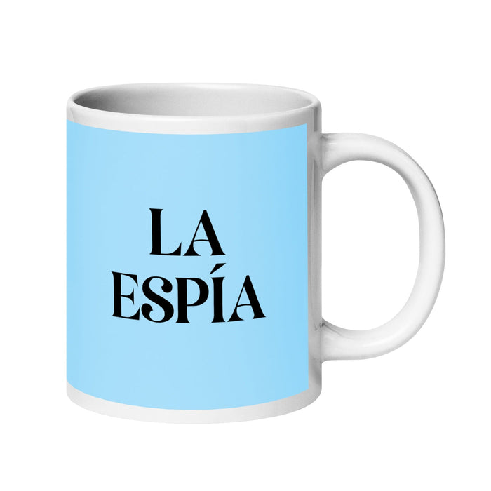 La Espía The Spy Funny Home Office Work Coffee Mug Mexican Spanish Pride Gift White Glossy Cup Sky Blue Card Mug Mexicada 20 oz