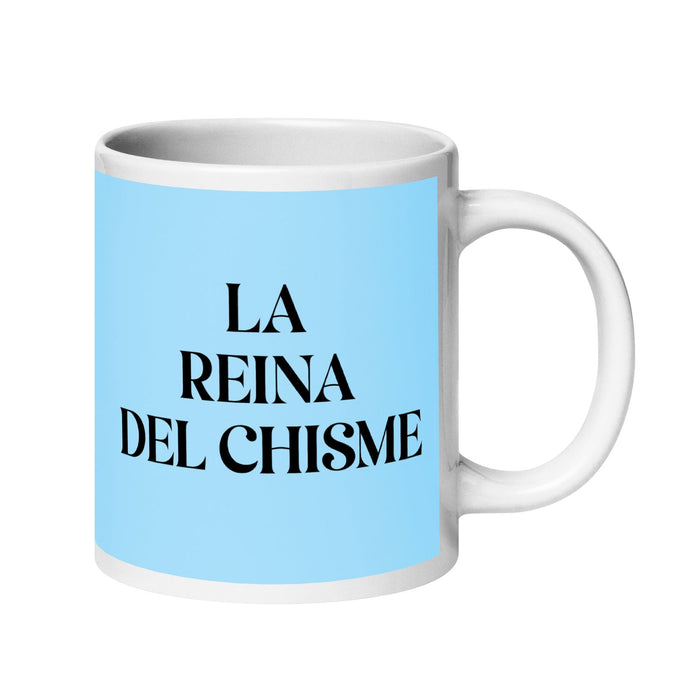 La Reina Del Chisme The Gossip Queen / The Gossip King Funny Home Office Work Coffee Mug Mexican Spanish Pride Gift White Glossy Cup Sky Blue Card Mug Mexicada 20 oz