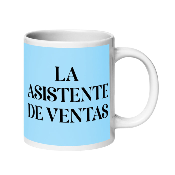 La Asistente De Ventas The Sales Assistant Funny Home Office Work Coffee Mug Mexican Spanish Pride Gift White Glossy Cup Sky Blue Card Mug Mexicada 20 oz