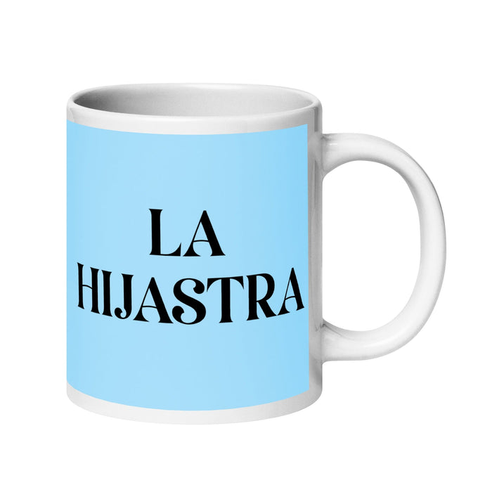 La Hijastra The Stepdaughter / The Stepson Funny Home Office Work Coffee Mug Mexican Spanish Pride Gift White Glossy Cup Sky Blue Card Mug Mexicada 20 oz