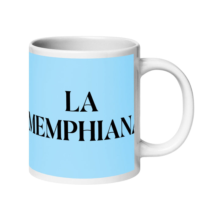 La Memphiana The Memphis Resident Funny Home Office Work Coffee Mug Mexican Spanish Pride Gift White Glossy Cup Sky Blue Card Mug Mexicada 20 oz