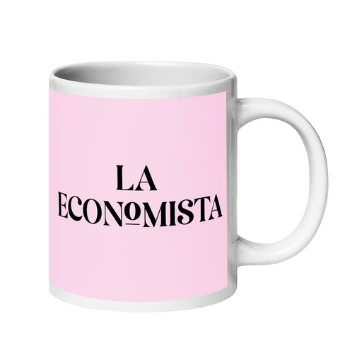 La Economista The Economist Funny Home Office Work Coffee Mug Mexican Spanish Pride Gift White Glossy Cup Light Pink Card Mug Mexicada 20 oz