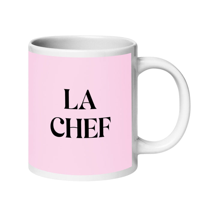 La Chef The Chef Funny Home Office Work Coffee Mug Mexican Spanish Pride Gift White Glossy Cup Light Pink Card Mug Mexicada 20 oz