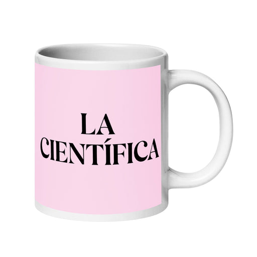 La Científica The Scientist Funny Home Office Work Coffee Mug Mexican Spanish Pride Gift White Glossy Cup Light Pink Card Mug Mexicada 20 oz