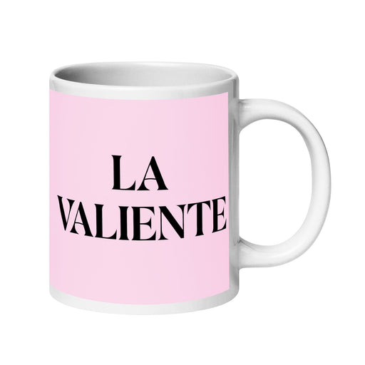 La Valiente The Brave One Funny Home Office Work Coffee Mug Mexican Spanish Pride Gift White Glossy Cup Light Pink Card Mug Mexicada 20 oz