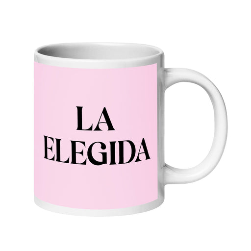 La Elegida The Chosen One Funny Home Office Work Coffee Mug Mexican Spanish Pride Gift White Glossy Cup Light Pink Card Mug Mexicada 20 oz