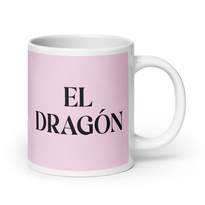 El Dragón The Dragon Funny Home Office Work Coffee Mug Mexican Spanish Pride Gift White Glossy Cup Light Pink Card Mug Mexicada 20 oz