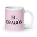 El Dragón The Dragon Funny Home Office Work Coffee Mug Mexican Spanish Pride Gift White Glossy Cup Light Pink Card Mug Mexicada 20 oz