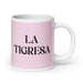 La Tigresa The Tiger Funny Home Office Work Coffee Mug Mexican Spanish Pride Gift White Glossy Cup Light Pink Card Mug Mexicada 20 oz