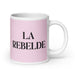 La Rebelde The Rebel Funny Home Office Work Coffee Mug Mexican Spanish Pride Gift White Glossy Cup Light Pink Card Mug Mexicada 20 oz