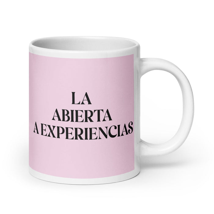 La Abierta A Experiencias The Open To Experiences Funny Home Office Work Coffee Mug Mexican Spanish Pride Gift White Glossy Cup Light Pink Card Mug Mexicada 20 oz