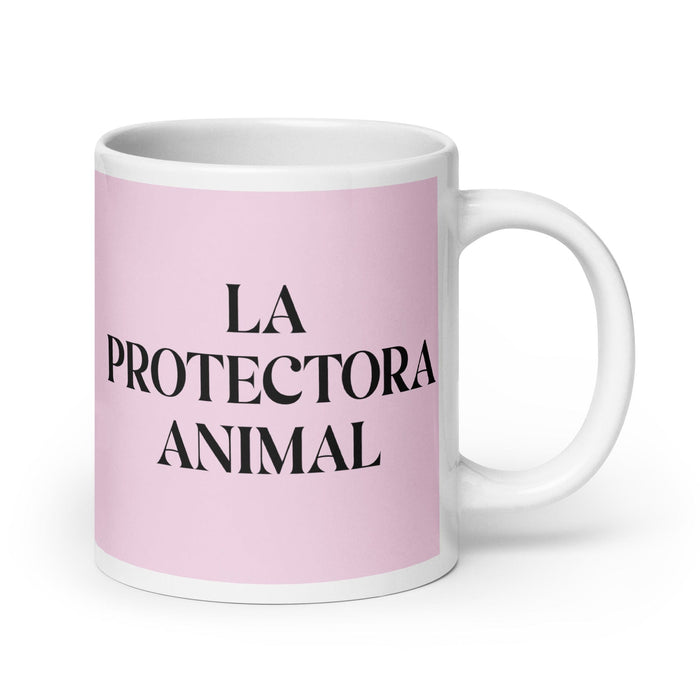 La Protectora Animal The Animal Protector Funny Home Office Work Coffee Mug Mexican Spanish Pride Gift White Glossy Cup Light Pink Card Mug Mexicada 20 oz