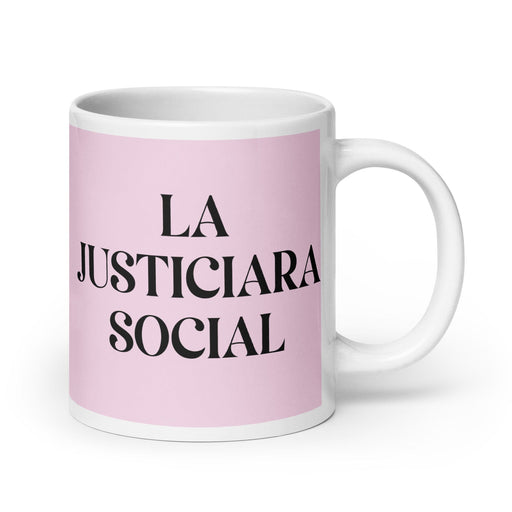 La Justiciara Social The Social Justice Advocate Funny Home Office Work Coffee Mug Mexican Spanish Pride Gift White Glossy Cup Light Pink Card Mug Mexicada 20 oz