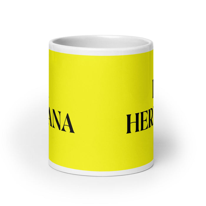 La Hermana The Sister / The Brother Funny Home Office Work Coffee Mug Mexican Spanish Pride Gift White Glossy Cup Yellow Card Mug Mexicada