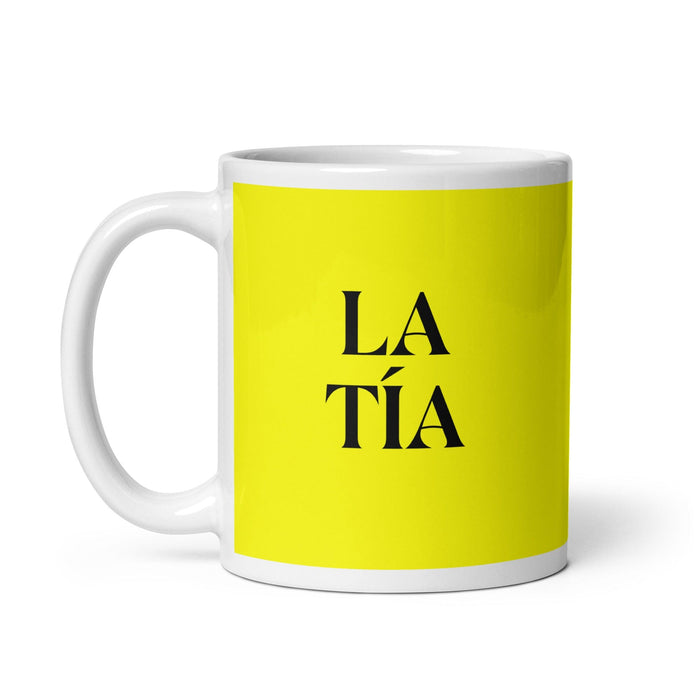 La Tía The Aunt / The Uncle Funny Home Office Work Coffee Mug Mexican Spanish Pride Gift White Glossy Cup Yellow Card Mug Mexicada