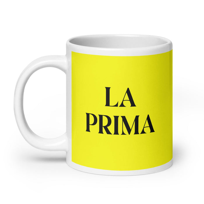 La Prima The Cousin (Female) / The Cousin (Male) Funny Home Office Work Coffee Mug Mexican Spanish Pride Gift White Glossy Cup Yellow Card Mug Mexicada