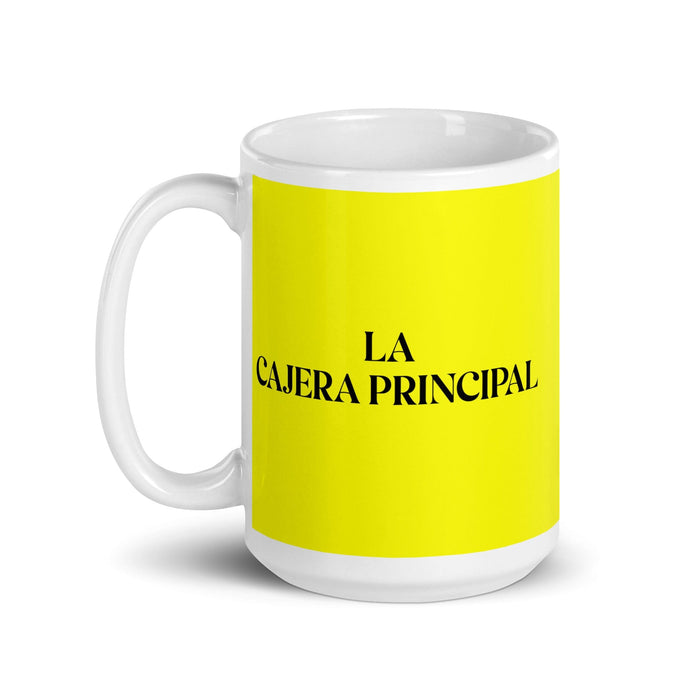 La Cajera Principal The Head Cashier Funny Home Office Work Coffee Mug Mexican Spanish Pride Gift White Glossy Cup Yellow Card Mug Mexicada