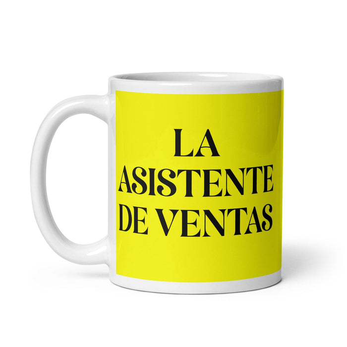 La Asistente De Ventas The Sales Assistant Funny Home Office Work Coffee Mug Mexican Spanish Pride Gift White Glossy Cup Yellow Card Mug Mexicada