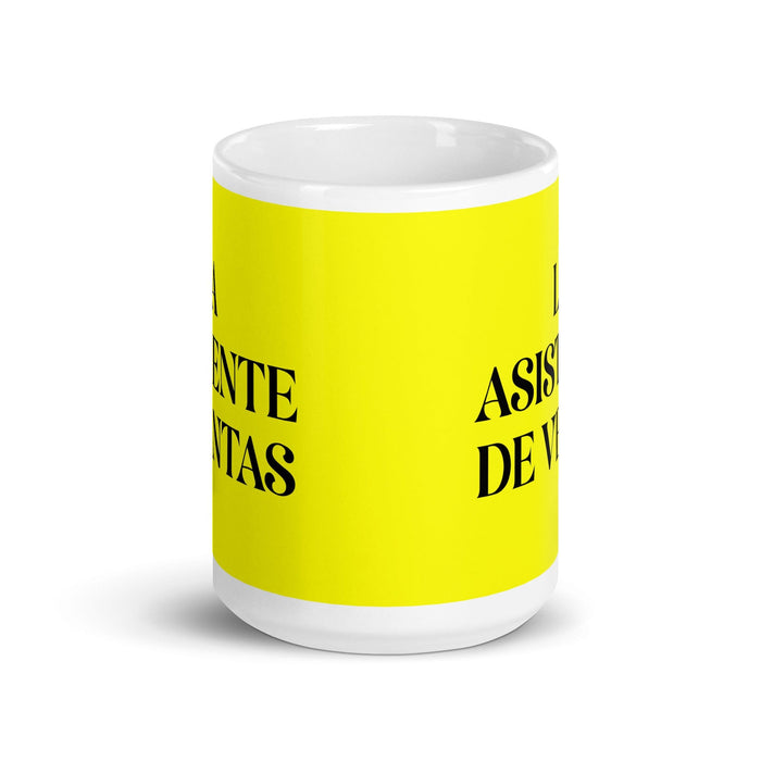 La Asistente De Ventas The Sales Assistant Funny Home Office Work Coffee Mug Mexican Spanish Pride Gift White Glossy Cup Yellow Card Mug Mexicada