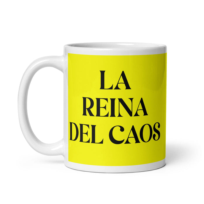 La Reina Del Caos The Queen Of Chaos / The King Of Chaos Funny Home Office Work Coffee Mug Mexican Spanish Pride Gift White Glossy Cup Yellow Card Mug Mexicada