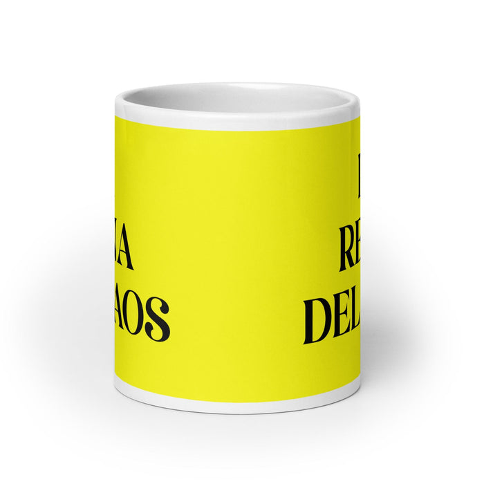 La Reina Del Caos The Queen Of Chaos / The King Of Chaos Funny Home Office Work Coffee Mug Mexican Spanish Pride Gift White Glossy Cup Yellow Card Mug Mexicada