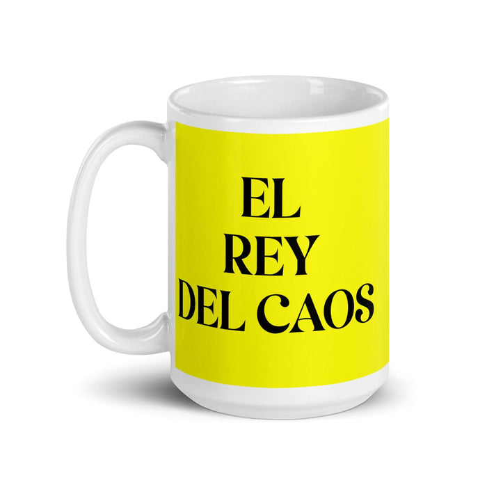 El Rey Del Caos The Queen Of Chaos / The King Of Chaos Funny Home Office Work Coffee Mug Mexican Spanish Pride Gift White Glossy Cup Yellow Card Mug Mexicada